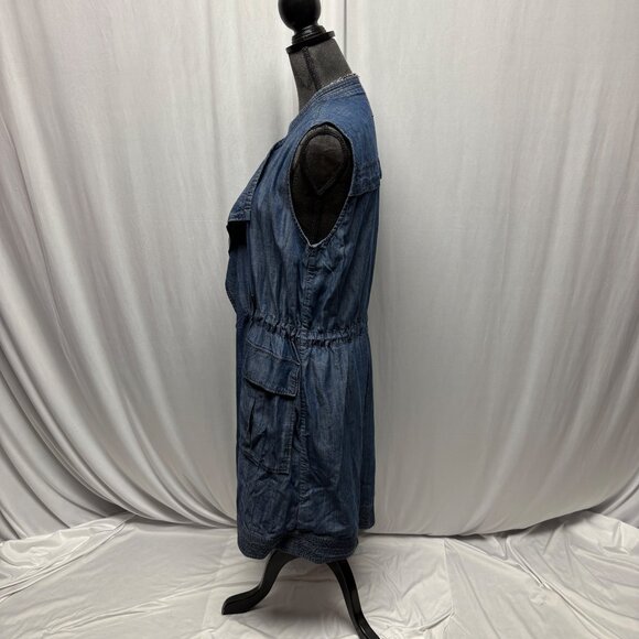 GAP Sleeveless Chambray Long Duster Vest Womens Sz Small Open Front Lightweight - Picture 4 of 8